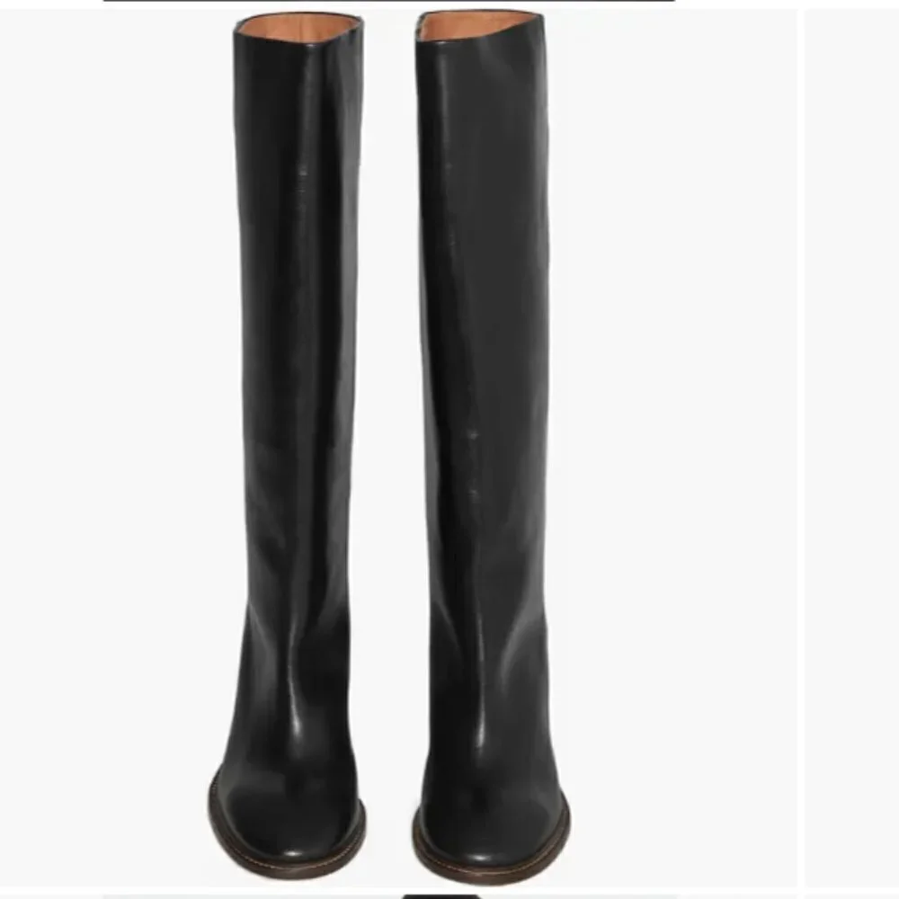 COS Knee Black Leather Foldover Slouchy Thigh-Highs Boots Size 41 USA 11